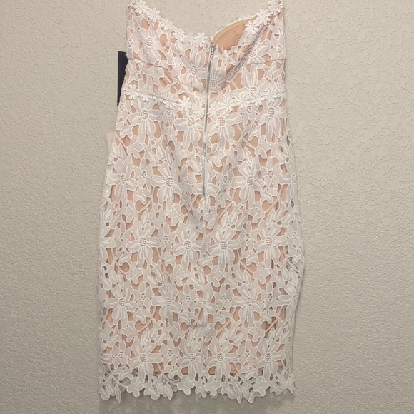 Lulus Key to my Heart white lace nude strapless bodycon midi dress - Picture 10 of 11